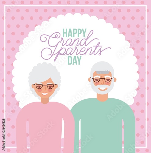grandparents day dotted backgorund bubble sign older couple smiling vector illustration