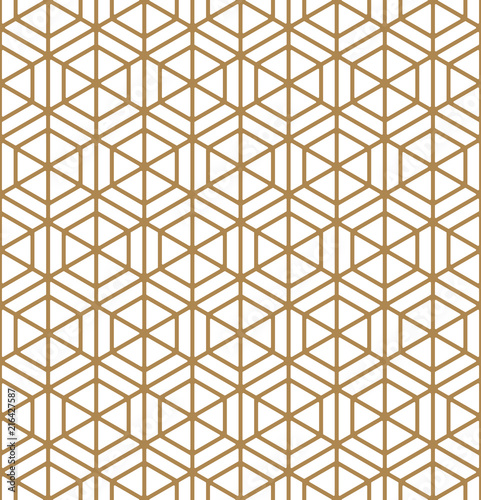 Seamless pattern based on Japanese ornament Kumiko.Golden color.Rounded corner.