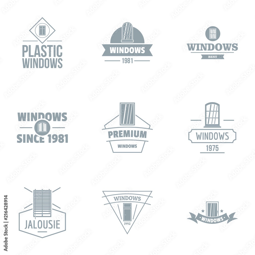 Building window logo set. Simple set of 9 building window vector logo for web isolated on white background