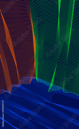 Vector illusive surreal art background for design like a hallucination drug trip surrealism, linear 3d trend. Fantastic psychedelic trendy modern op art, optical dimensional illusion.