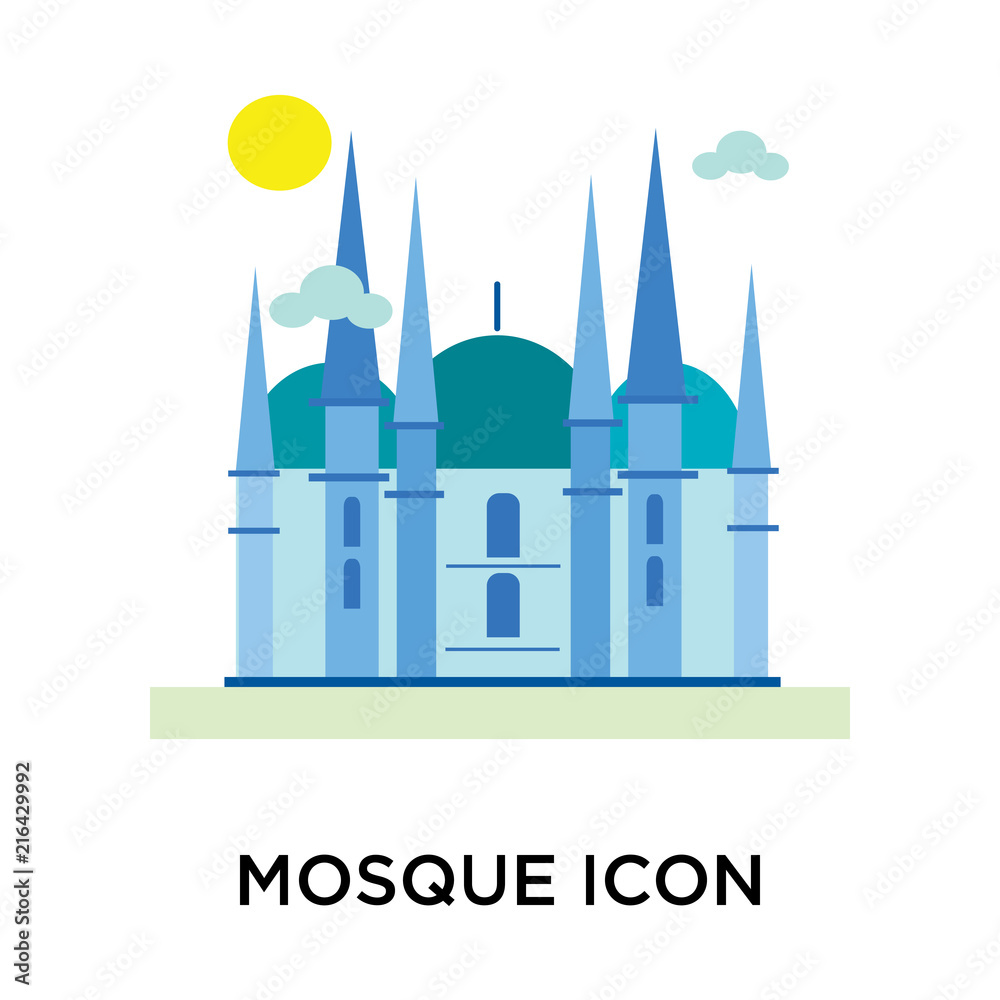 Blue mosque icon vector sign and symbol isolated on white background, Blue mosque logo concept