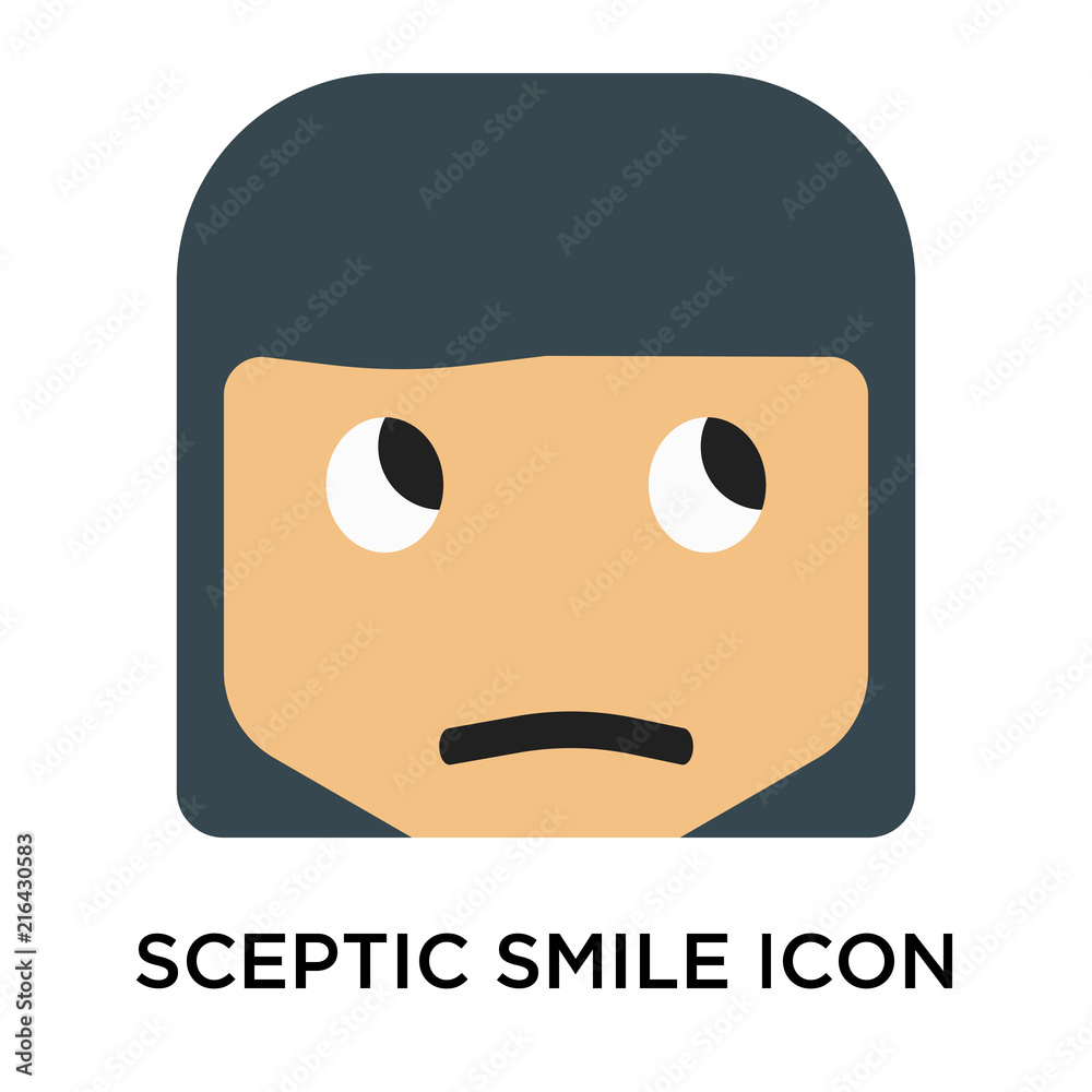 Fototapeta premium Sceptic smile icon vector sign and symbol isolated on white background, Sceptic smile logo concept