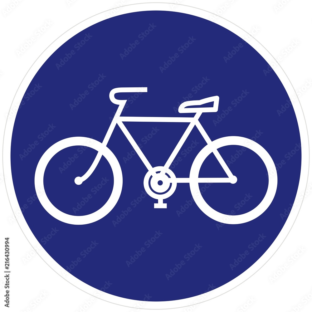 Bicycle trail, path, road sign, blue frame, vector icon