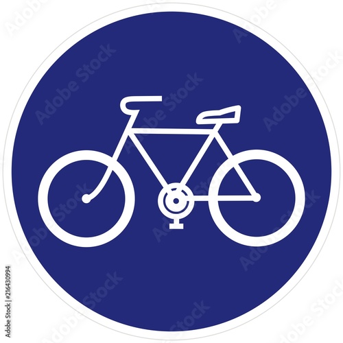 Bicycle trail, path, road sign, blue frame, vector icon