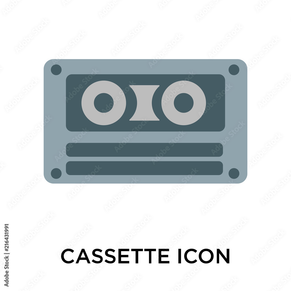 Obraz premium Cassette icon vector sign and symbol isolated on white background, Cassette logo concept