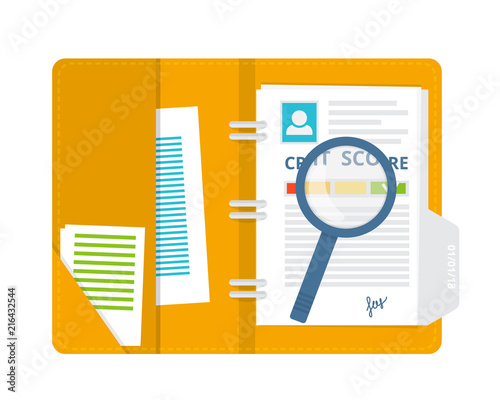 Credit document with history, statistics, indicators of creditworthiness and solvency.