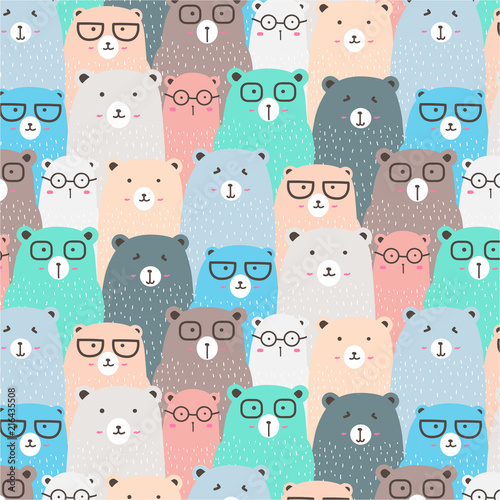Canvas Print Hand Drawn Bears Vector Pattern Background