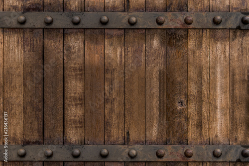 Timber wood brown and Old Metal panels texture background on door design