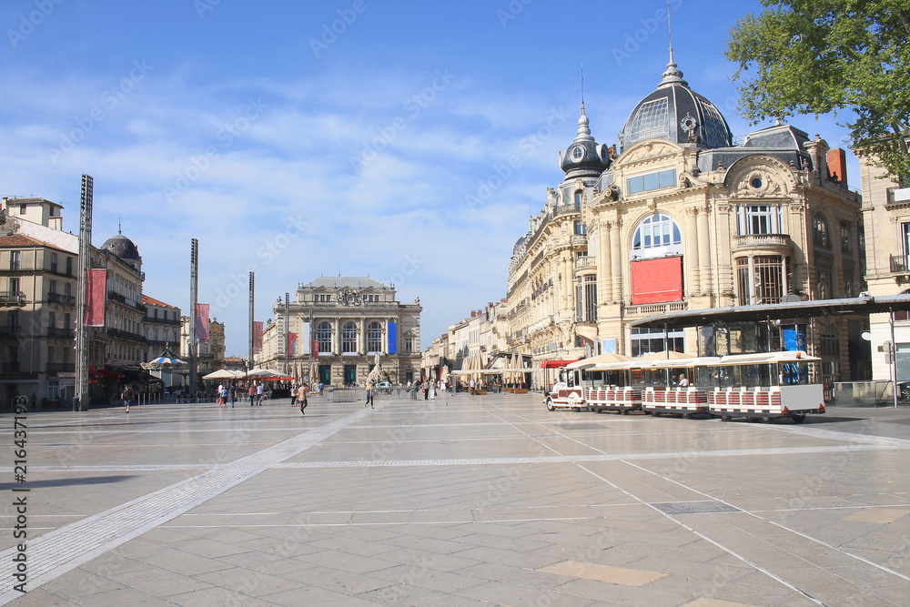 La pittoresque place de la comédie à Montpellier, Hérault, Occitanie, France