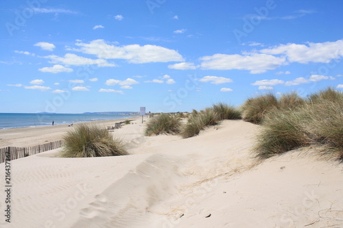 Plage de rêve dans le Languedoc, le petit travers, plage de sable fin à Carnon, Hérault, Occitanie, France
