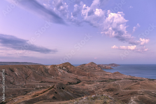 Silent Bay. The blue hour. Time after sunset. Koktebel. Black Sea. Crimea. Eastern Europe. Soft light