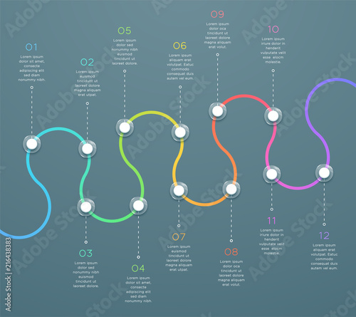 12 Point Curved Horizontal 3d Time Line Infographic