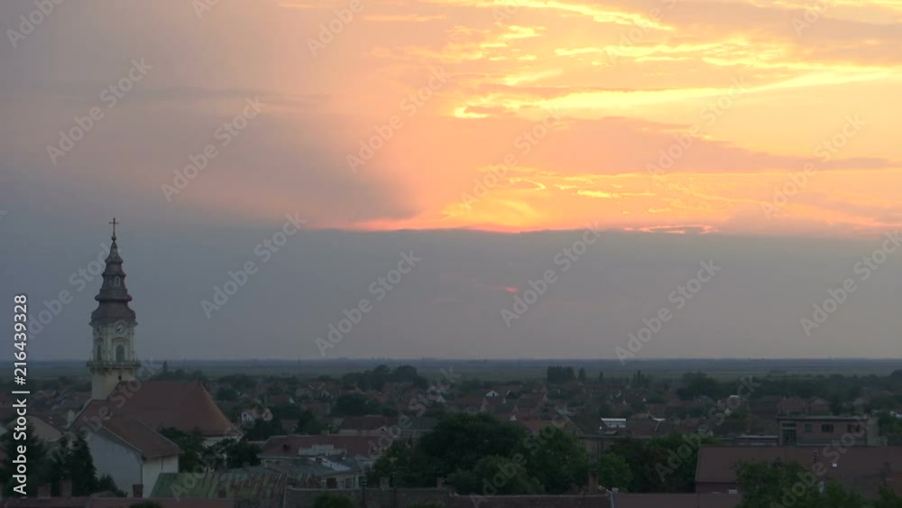 time lapse of sunset above a small European city - Vrsac Serbia time lapse of sunset above a small European city - Vrsac Serbia