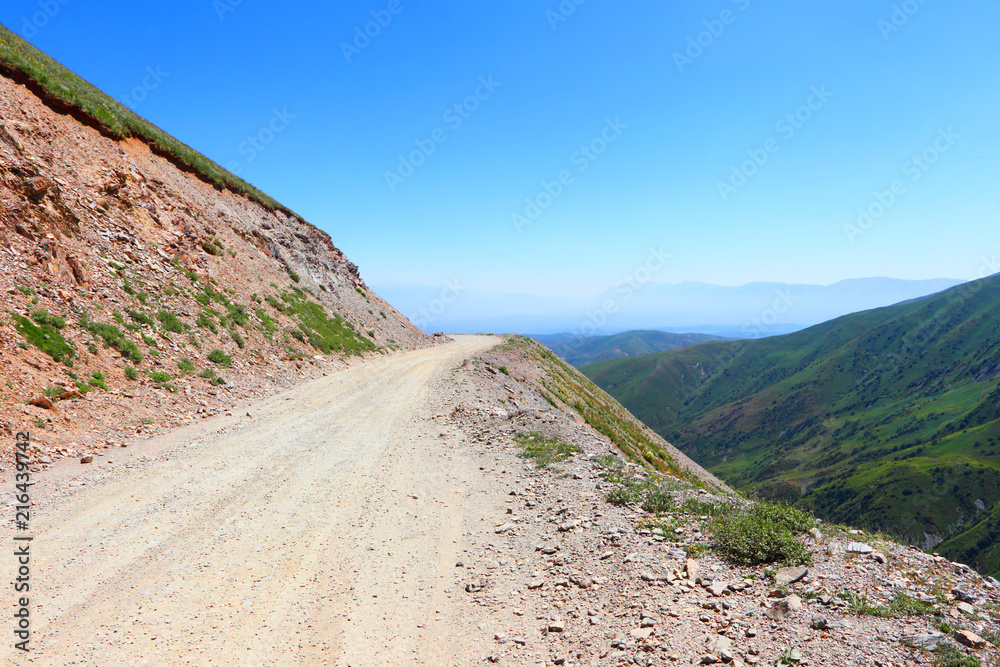 Open road. Mountain serpentine. Kyrgyzstan