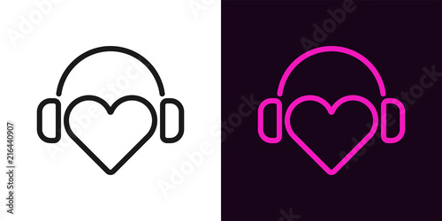 Heart with headphones in outline style