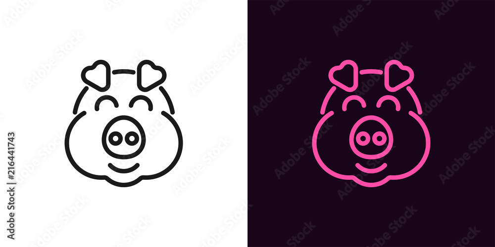 Obraz premium Piglet face with smile in outline style
