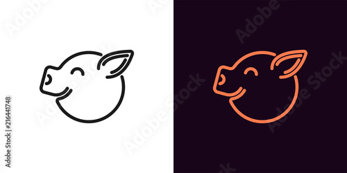 Piglet face with smile in outline style
