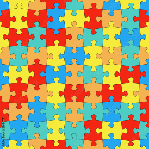 Colorful puzzle pieces. Seamless pattern. Vector