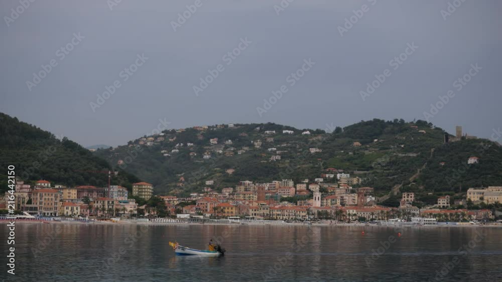 View of Noli, Ligura Italy with little boat View of Noli, Ligura Italy with little boat