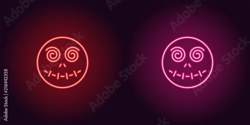 Neon zombie head in red and pink color