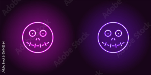 Neon zombie head in purple and violet color