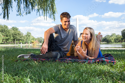 Happy Young Couple on Picnic in Washington, DC