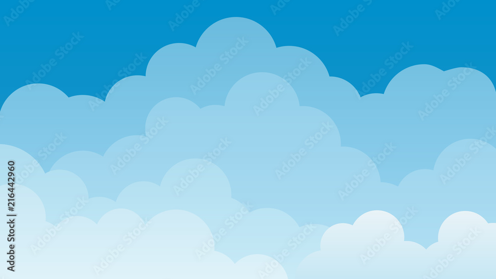 Sky and Clouds Background. Stylish design with a flat poster, flyers, postcards, web banners. Blue cartoon simple design style. Isolated Object. Wide size. Vector illustration. Sky and Clouds Background. Stylish design with a flat poster, flyers, postcards, web banners. Blue cartoon simple design style. Isolated Object. Wide size. Vector illustration.