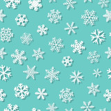 Christmas seamless pattern of snowflakes with shadows, white on light blue background
