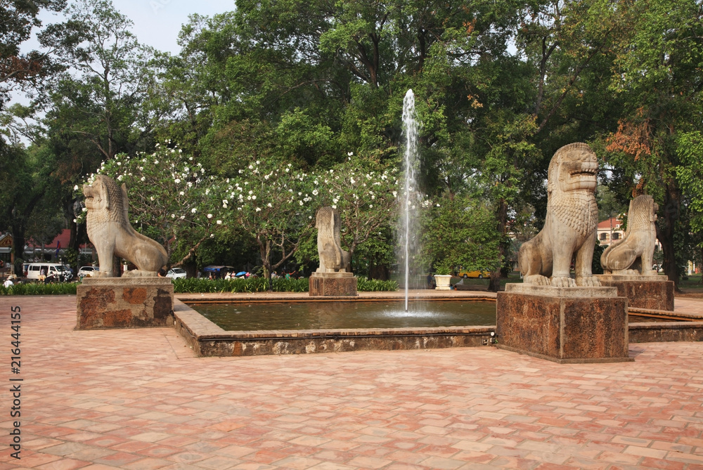 Fountain in Royal gardens in Siem Reap (Siemreap). Cambodia