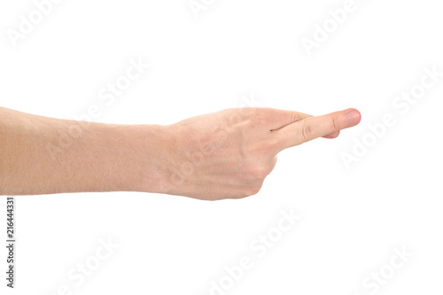 Hand showing cheating sign, isolated on white background