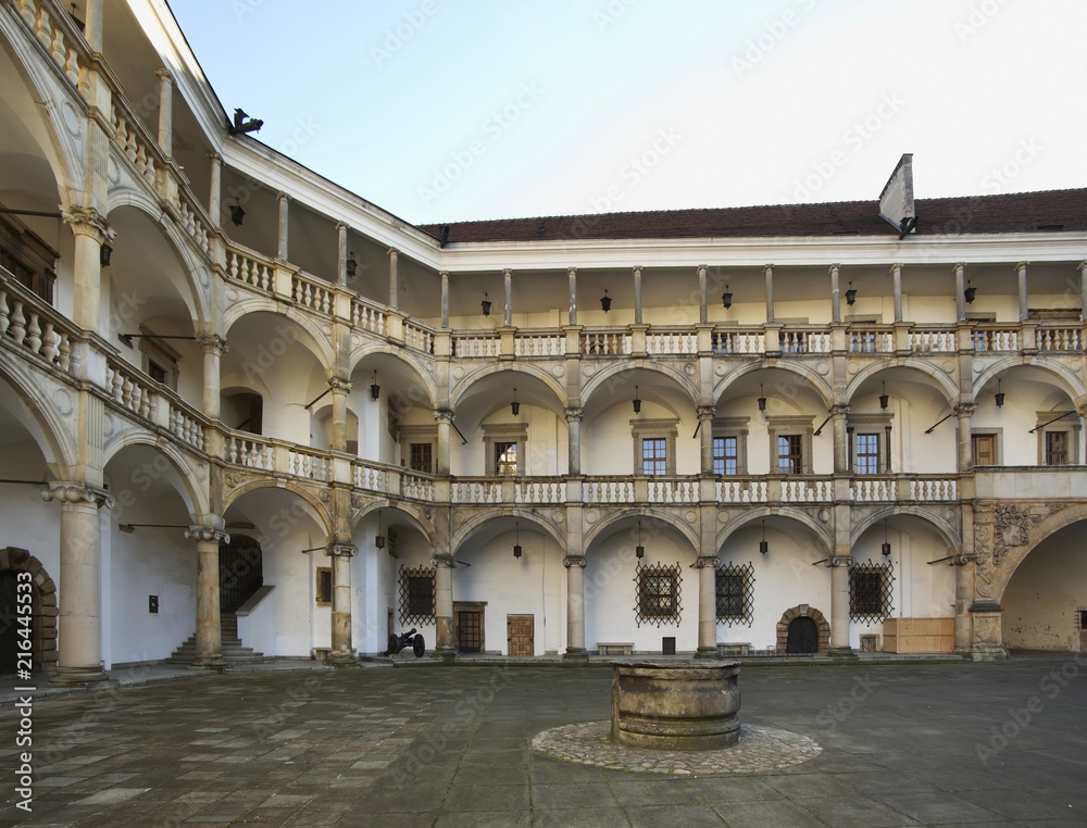 Courtyard of castle of Silesian Piasts in Brzeg. Opole voivodeship. Poland