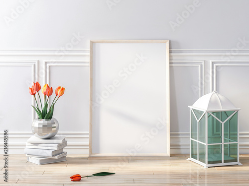 Poster frame mockup in modern interior3d rendering photo