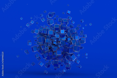 Abstract 3d rendering of geometric shapes. Composition with cubes. Modern background design for poster, cover, branding, banner, placard.