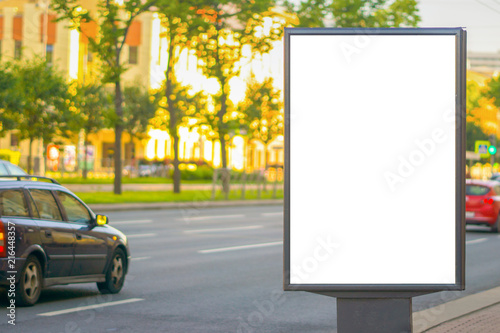 Blank advertising panel on a street. lightbox advertising Blank Billboard on City Street