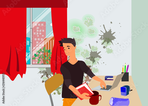 student sitting in the room teaching lessons mold