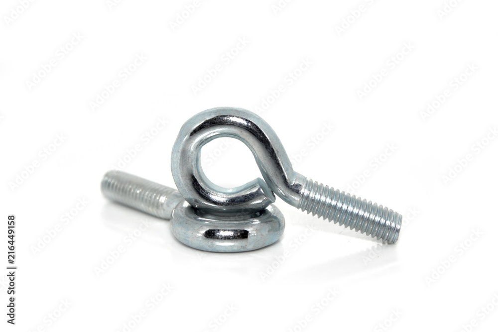 A couple of isolated industrial galvanized eye bolts A couple of isolated industrial galvanized eye bolts