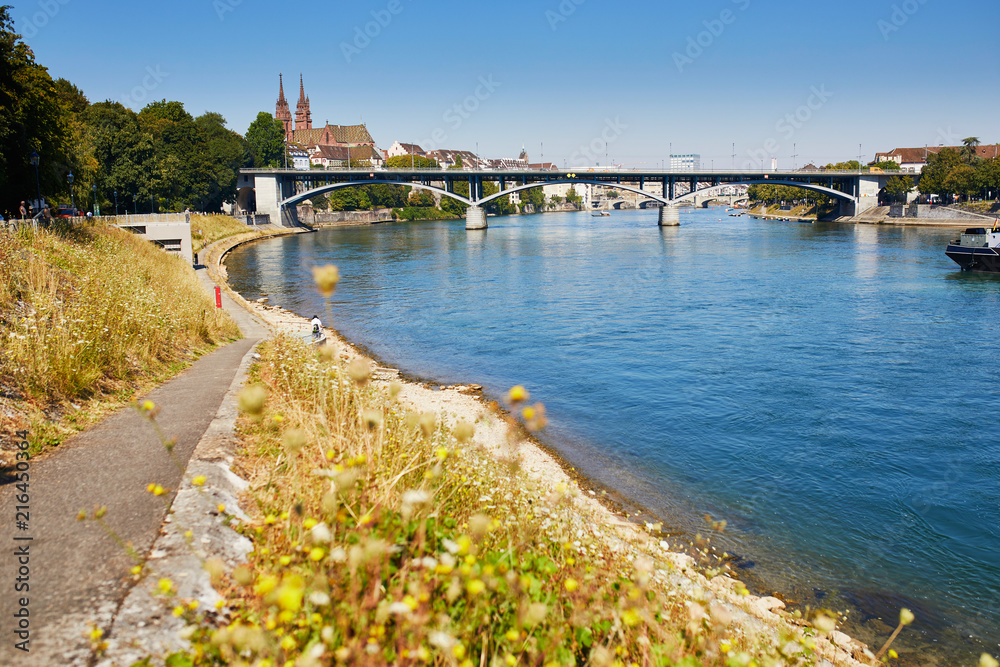 View of Rhine embankment in Basel, Switzerland