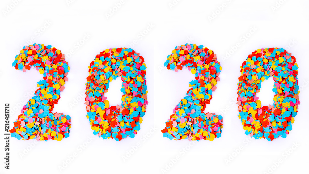 New Year - Confetti numbers 2020 - Isolated on white background