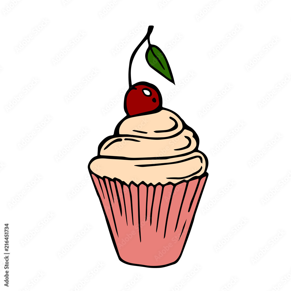 Cupcake on a white background. Design element for menu, booklet, banner, website. Vector illustration. Cupcake on a white background. Design element for menu, booklet, banner, website. Vector illustration.