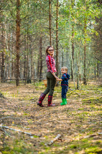 family walks in the forest