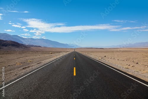 Картината върху платно Endless and lonely blacktop road going into the mountain range entering Death Va