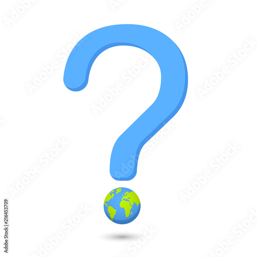 Question Word Eco globe illustration vector.Earth globe with question mark illustration.Global interrogation vector.Question mark globe.Global warming for nature and the world.