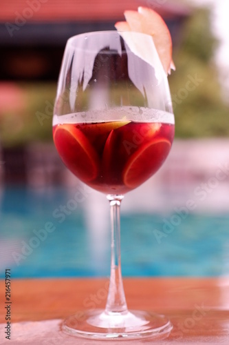 red wine sangria at swimming pool