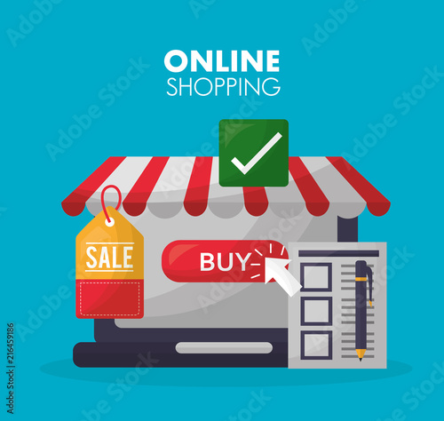 online shopping store shop buy ticket sale list vector illustration