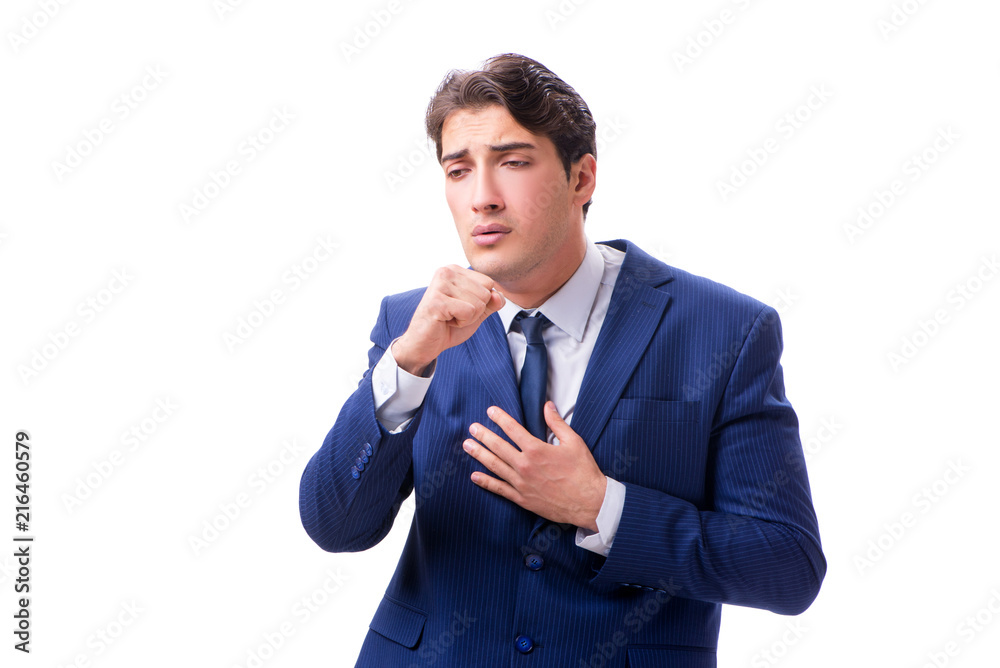 Sick and unhappy businessman isolated on white background Sick and unhappy businessman isolated on white background