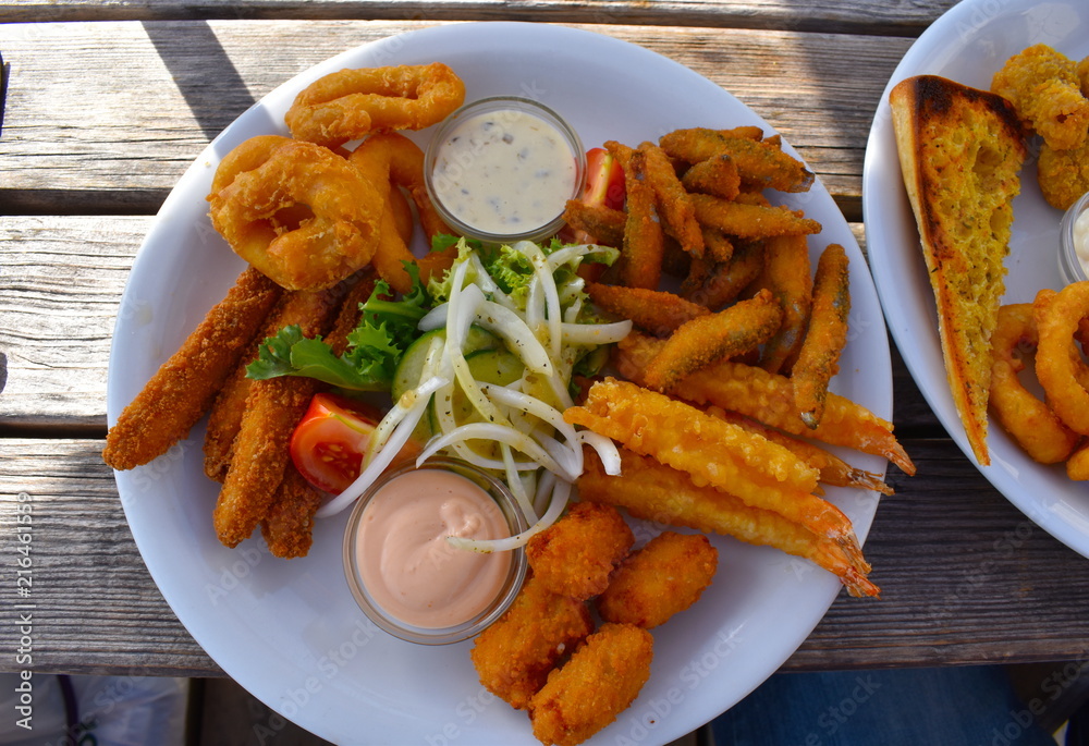 Deep fried whitebait plaice goujons jumbo battered prawns wholetail