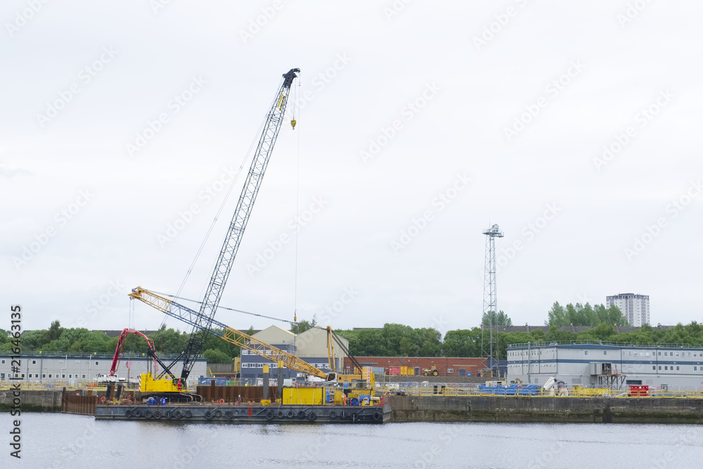 Ship Building and Crane in Port Glasgow Shipbuilding Scaffold Dock Harbor Harbour