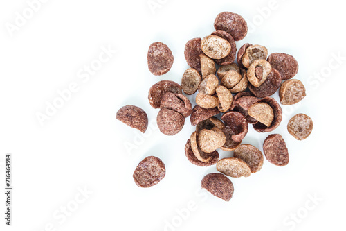 corn flakes cocoa top view on white background.