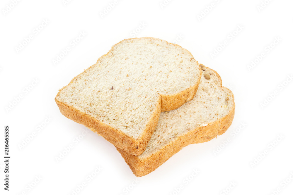 whole wheat bread on white background.