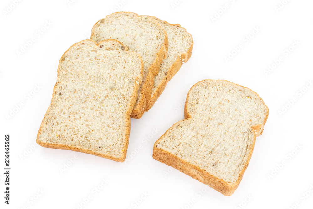 whole wheat bread on white background.